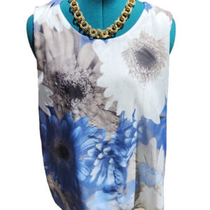 333. Carre Noir Blue Floral Chiffon Sleeveless Blouse |L